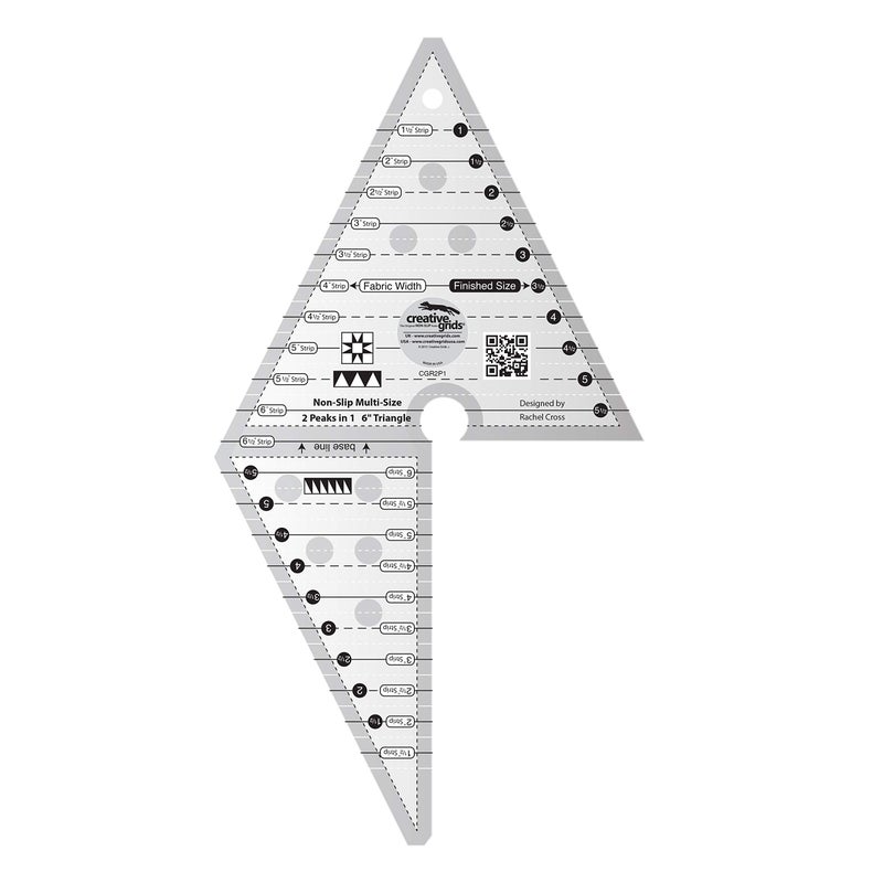 Creative Grids 2 Peaks in 1 Triangle Quilt Ruler â€“ CGR2P1 â€“ Made in USA, 7in x 13in, Non-Slip Grip Acrylic Quilting, Sewing, Crafting, Patchwork Ruler & Template
